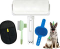 4-in-1 Pet Hair Removal Kit Reusable Lint Roller Anti-Slip Glove Deshedding Comb Portable Sticky Roller for Cats and Dogs（ Blue）