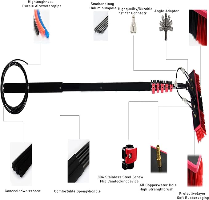 3-12M Water Fed Telescopic Brush Window Clean Glass Wall Cleaning Window Glass Wall Photovoltaic Panel Cleaning/6M Rod/35cm Brush Head (35cmbrushhead 7.2M/24FT)