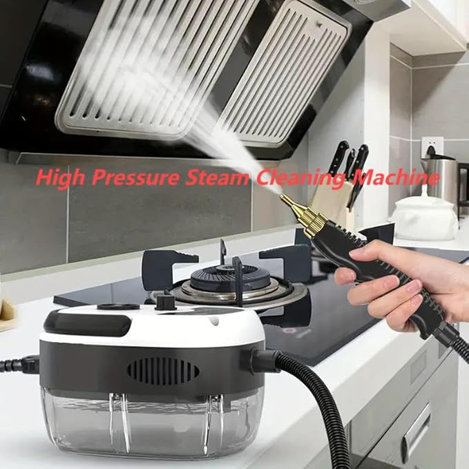 High Temperature Pressure Steam Cleaner with brush head 1500W Handheld Pressurized Steam Cleaner Portable Cleaning Machine For Home Use Kitchen Grease (Black)