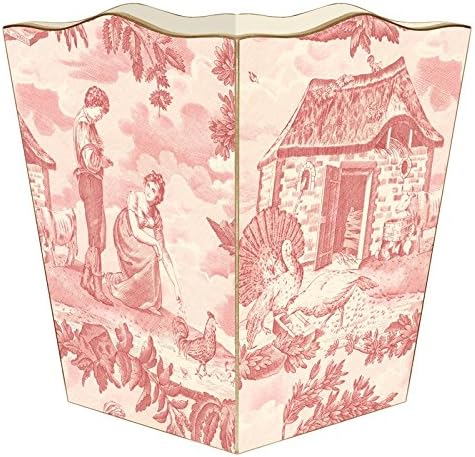 Marye-Kelley WB564-Pink Farm Toile Wastepaper Basket