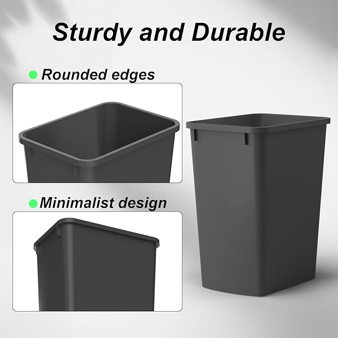 35QT Kitchen Trash Can Sturdy and Lightweight Slim Trash Can Trash Cans for Kitchen Workspace Bathroom Office Easy to Clean 2-Pack Black