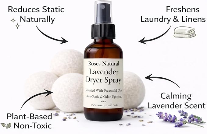 Wool Dryer Balls &amp Dryer Spray Bundle – 3 Reusable Dryer Balls + Plant-Based Essential Oil Dryer Spray Natural Fabric Freshener Anti-Static &amp Odor Fighting (Lavender)
