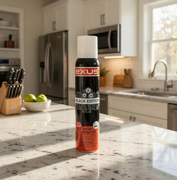 Exus Odor Eliminator &amp Air Freshener Spray For Strong Odor Use for house car bathrooms Kitchen office. Strong Air freshener can eliminate ANY SMELL -3.0 Oz. (3 Pack - 9.0 Oz.) (Black Edition)