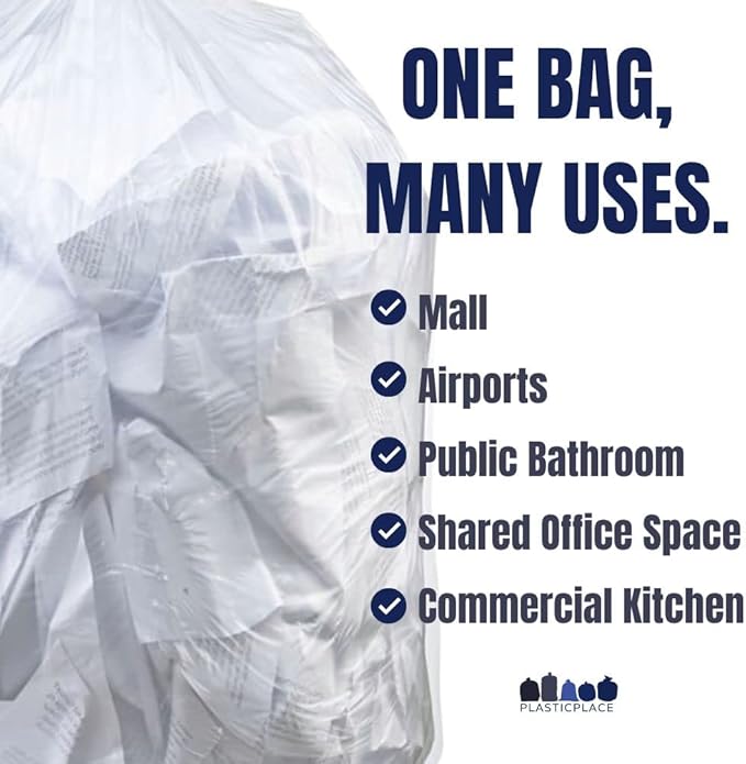Plasticplace 40-45 Gallon Trash Bags │16 Microns │ Clear Heavy Duty Garbage Can Liners │ 40 x 48 (250 Count)