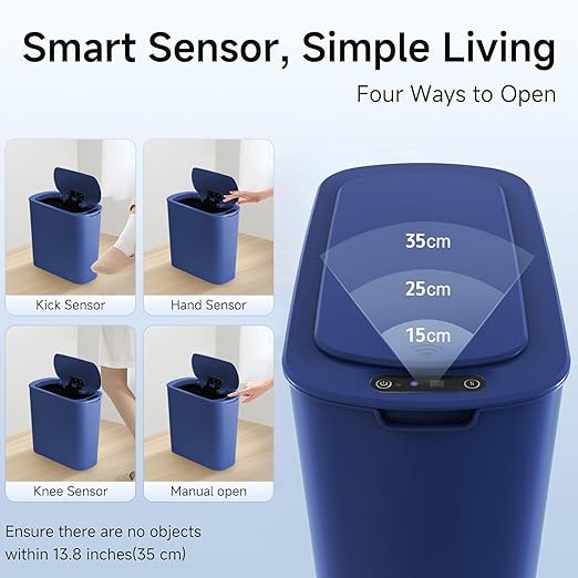TIPGO 5 Gallon Motion Senor Bathroom Trash Can with Lid Automatic Garbage Can Touchless Smart Plastic Waste Basket for Narrow Spaces Bathroom Office Bedroom Living Room (Blue)