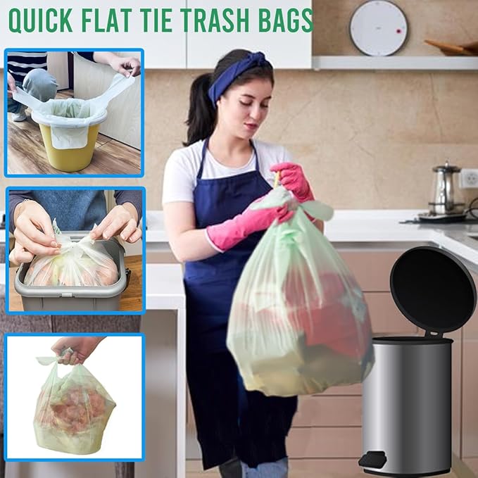 4-6 Gallon Flap Tie Compostable Trash Bags 304 Count Compost Bags Kitchen Trash Bags Sturdy Biodegradable Garbage Bags Food Scrap Waste Bags ASTM D6400 US BPI Certified