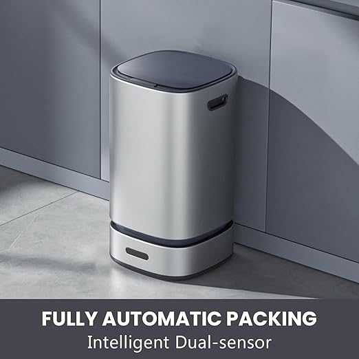 ELPHECO Stainless Steel Trash Can 4 Gallon Self-Bagging Automatic Garbage Can Self-Sealing Wastebasket 15 Liter Trash Bin Large Touchless Metal Trash Can for Home Hotel Office Silver