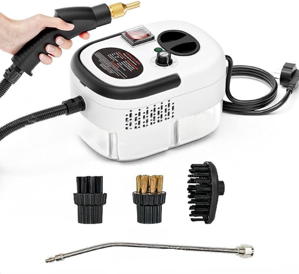 Handheld Steam Cleaner 1200ML Household Compact Kitchen Steam Cleaning Machine 6-Speed Adjustment Multi-Function Nozzle for Cleaning Floor Upholstery Grout and Car (White)