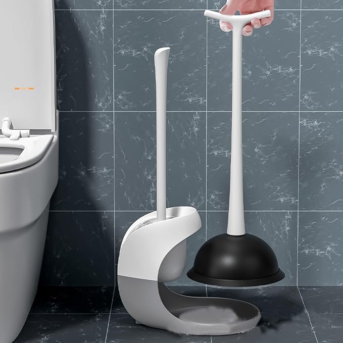 Toilet Plunger and Brush Set Plunger Toilet Brush Combo Bathroom Accessory Sets Bathroom Cleaning Tools Cleaning Brush Ergonomic Grip &amp Compact Storage