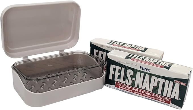 Fels Naptha Laundry Stain Remover Detergent Bar 5oz (Pack of 2) with BlehBlu Soap Box