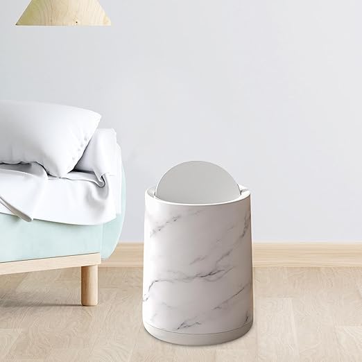 Generic Marble Bathroom Trash Can Household Trash Bin Garbage Container Removable Inner for Office White Large Optional