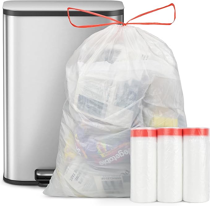 21 Gallon Kitchen Trash Bags with Drawstring Fit 20-21 Gal Large Garbage Bags - 28 x 33.5 (Clear White) Heavy Duty Plastic Trash Liners for Kitchen Lawn Yard Office Commercial (105 Count)