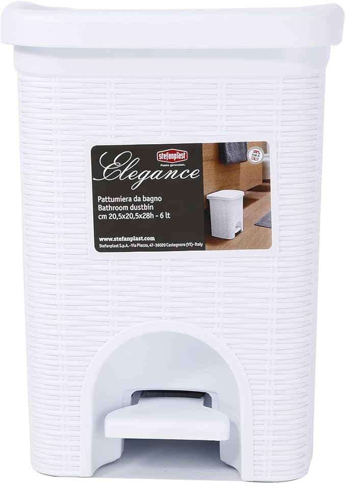 Stefanplast Elegance Bathroom Dustbin White 20.5 x 20.5 x 28 cm