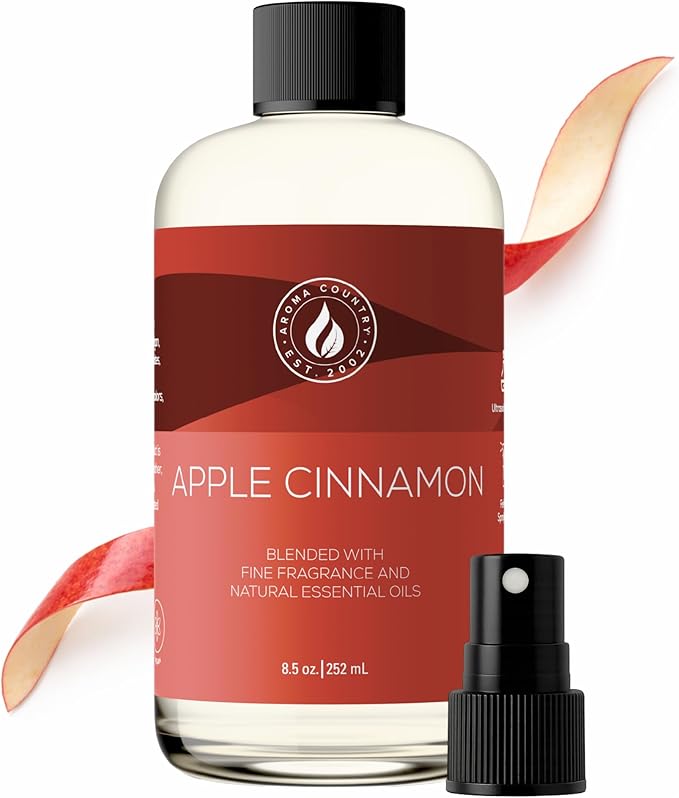 Aroma Country Apple Cinnamon Diffuser Oil - Luxury Essential Oils for Diffuser Refill &amp Air Freshener Room Spray - Long-Lasting &amp Natural Home Fragrance Apple Cinnamon Scented Oil (8.5 Fl. oz