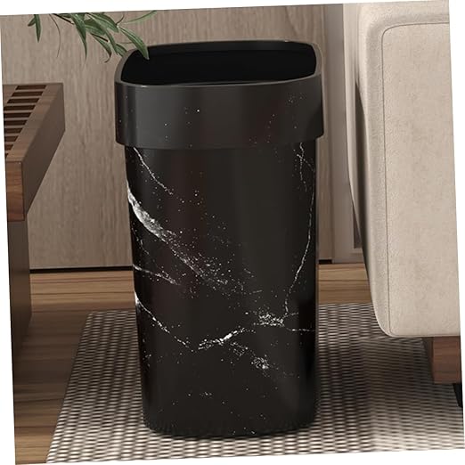 PRETYZOOM Elegant Marble Design Trash Can Compact Waste Basket Swing Lid for Bedroom Bathroom