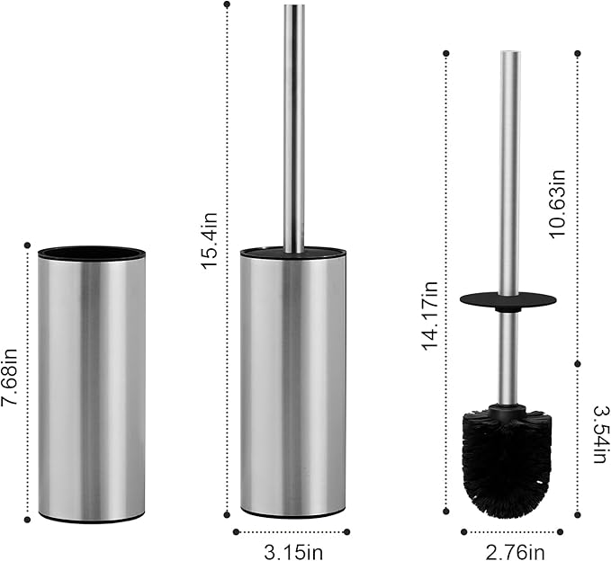 304 Stainless Steel Toilet Brush and Brush Holder Set Circular Floor Toilet Brush Holder Long Handle Bathroom Heavy-Duty Cleaner High-End Cylinder Wall2 Brush Head (Brushed) YIGUANXIN