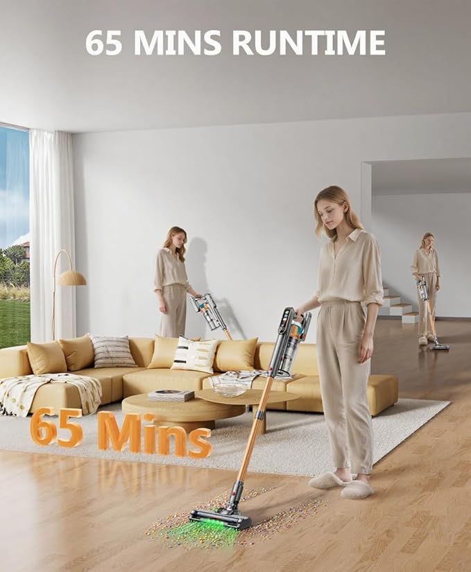 Cordless Vacuum Cleaner 600W/50KPA/65Mins Vacuum Cleaners for Home Super 1.8L Cup&amp Large LED Screen Stick Vacuum Anti-Tangle Lightweight Cordless Vacuum with Charging Dock for Pet Hair/Carpet/F