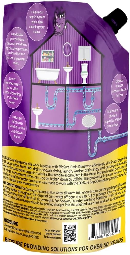 DRAIN RENEW Drain Line Maintenance and Septic Tank Treatment: The Ultimate Drain Cleaner for Your Drains Showers Sinks and Toilets - Keep Your Pipes Clear and Septic System Healthy