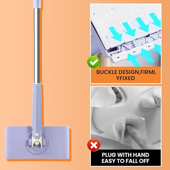 Saker Snap Grip Mini Mop 360° Swivel Head Lazy Mop for Floors &amp Walls Hands-Free Cloth Change Adjustable Handle for Wet/Dry Multi-Surface Cleaning (White+10*Cloth)