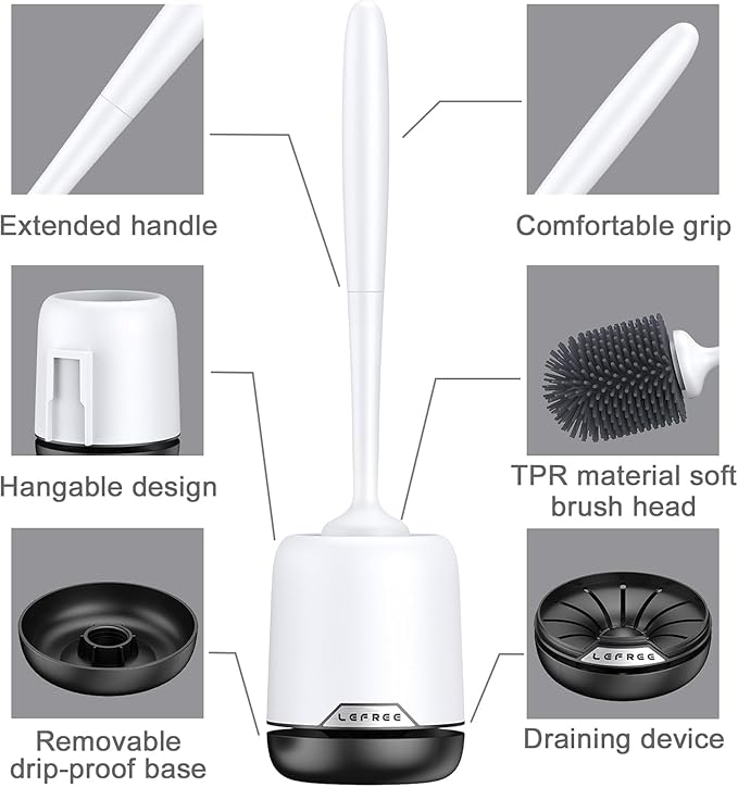 Lefree Toilet Brush Set with Ventilated Holder - 3 Packs Silicone Toilet Bowl Brush - Floor Standing &amp Wall Mounted Scrubber
