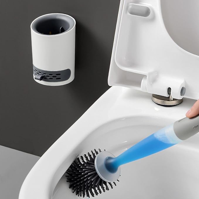Silicon Toilet Bowl Cleaning Brush SetWall Mount Toilet Brush Refillable Toilet Brush Diatom Mud Absorbent Soft Bristled Silicone Toilet Brush