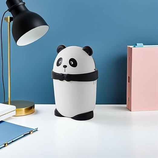 Baluue Lovely Mini Trash Bin - Cartoon Panda Garbage can for Kids Room Small Plastic Wastebasket with Compression Ring 14.96 X 9.25 X 9.25 Inches