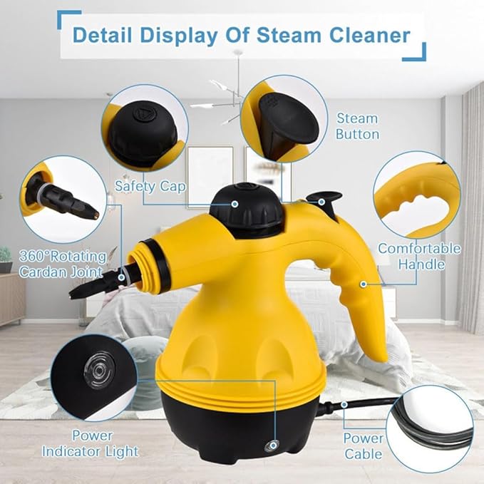1000W Handheld Steam Cleaner 350ML Portable Steam Cleaner with 3.5Bar 140°C for Cleaning Upholstery Bathroom Grout and Tiles Car Detailing