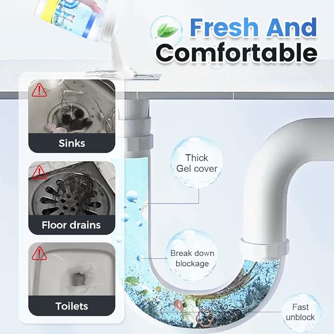 3PCS Drain Cleaner Powder Multi-functional Pipeline Dredging Agent Sink Drain Cleaning Powder for Kitchen Bathroom Toilet Pipe Maintenance