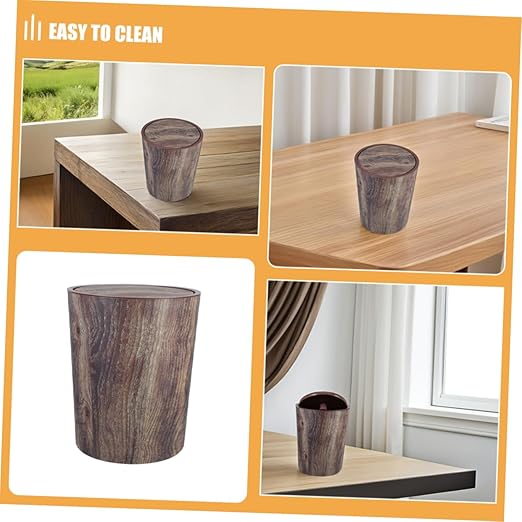 Mobestech Retro Wood Grain Plastic Trash Can Large Capacity Wastebasket for Bedroom Kitchen Office Bathroom Aesthetic Appeal Spacious Design for Spaces