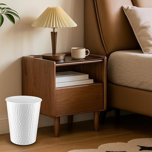 Monarch Abode Metal Bathroom Trash Can – Waste Basket for Bedroom Office Desk &amp Dorm Hand Hammered Durable Decorative White Small Trash Can Bathroom Garbage Bin Wastebasket