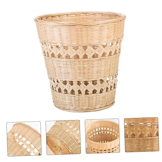 Handmade Woven Trash Can Wastebasket Multi-Function Storage Basket Material Rustic Home Decor