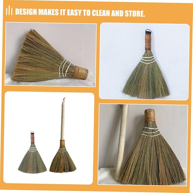 PRETYZOOM Handmade Bamboo Broom Set 2pcs Woven Broom for Home Cleaning Indoor Use Kitchen Living Room Dust Removal