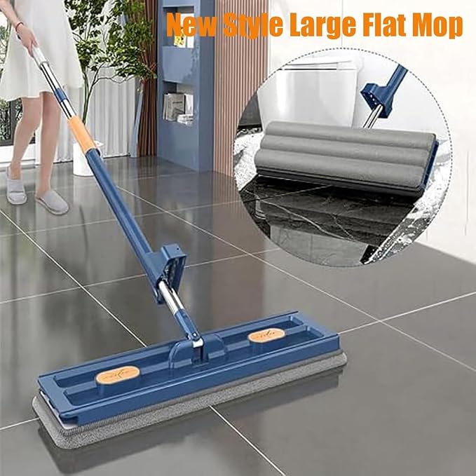 Large Flat Mop 2023 New Large Flat Mop Large Surface Flat Mop Wall Cleaning with Long Handle Reusable Portable Wet &amp Dry Lazy 12027(White Mop+2pcs Rag)