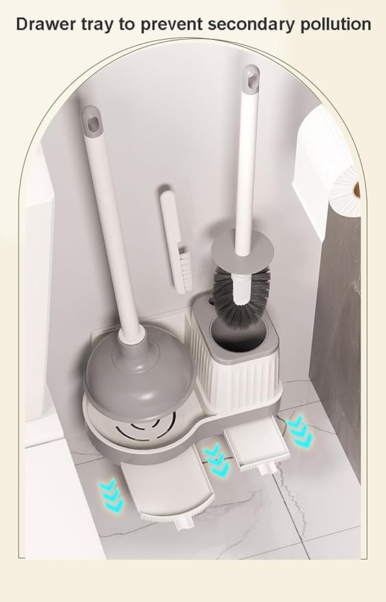3 in 1 Toilet Plunger Bowl Brush and Holder with Crevice Cleaning Brush Wall Mounted Household Bathroom Cleaning Tools Combo Set
