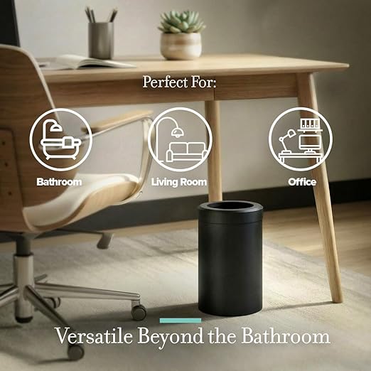 Gatco Small Bathroom Trash Can With Lid Round 3 Gallon Stainless Steel Wastebasket Under Sink Matte Black For Bathroom Bedroom Office (1912)