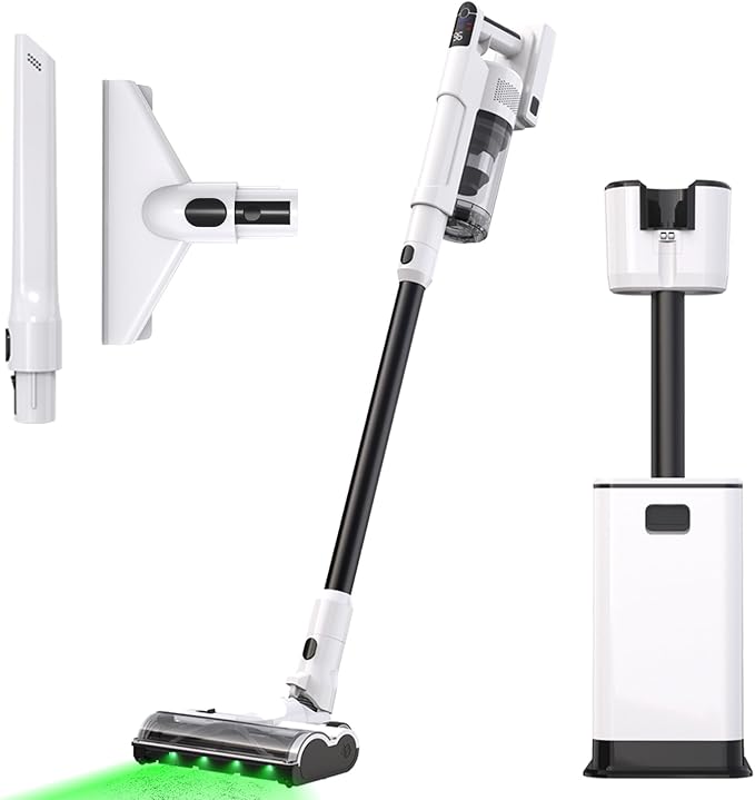 Dibea Cordless Stick Vacuum Cleaner with Auto-Empty Station HEPA Filter Portable Furniture Vac Rechargeable Dust Base Exclusive Motorized Hand Tool for Pet Hair Carpet Tile