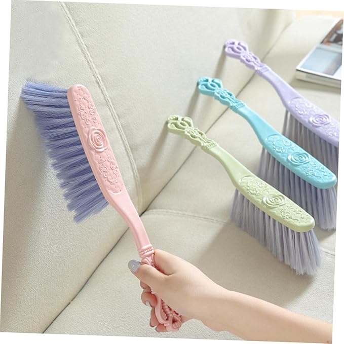 Housoutil 6pcs Cleaning Brush Set with Thick Hollow Handle Sofa and Bed Dusting Brushes for Household Cleaning (Blue Green Pink) Sturdy Tools for Furniture and Upholstery Care