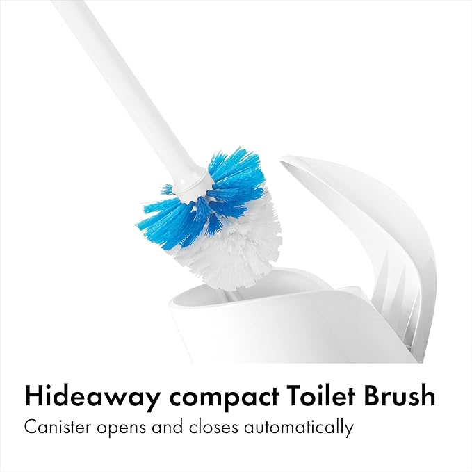 OXO Good Grips Compact Toilet Brush &amp Canister Toilet Bowl Brush and Holder with Automatic Canister Door Bathroom and Small Spaces Cleaning Supplies Essential