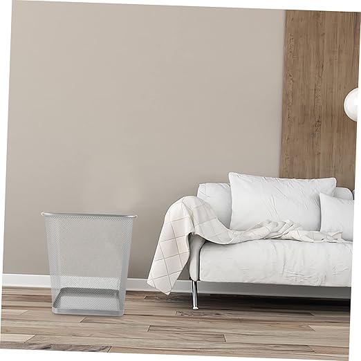 Square Mesh Waste Basket for Kitchen Bedroom Office Rustic Trash Can Solid Iron Mesh Base Modern Design