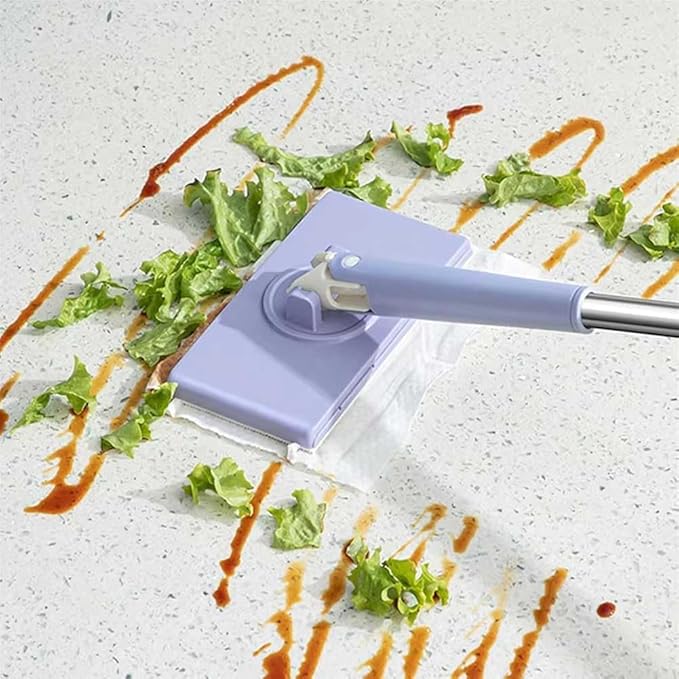 Automatic Cloth Changing Mini Mop - Reusable Rotating Mop for Easy Cleaning in Small Spaces-Compact Automatic Mop with Reusable Cloths-Ideal for Quick Cleanups (White+Purple93cm/36.6in)