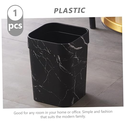 Zerodeko Marbling Waste Bin Small Marble Trash Can Black Marble Waste Baskets Bathroom Black Can Rectangular