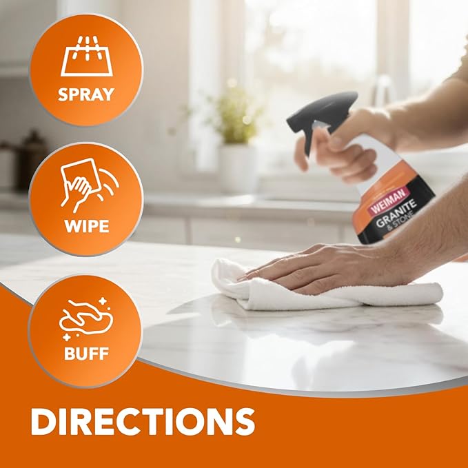 Weiman Granite and Stone Cleaner 3-in-1 Removes Grease Stains &amp Watermarks Streak-Free Formula with Stain Shield Technology Safe on Marble Quartz Tile Granite Quartzite &amp Slate