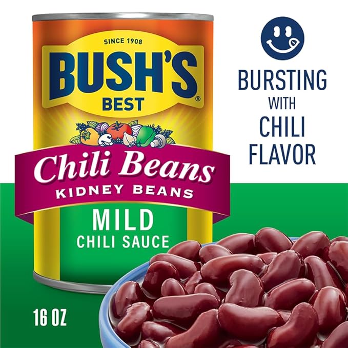 BUSH'S BEST 16 oz Canned Kidney Mild Chili Beans Source of Plant Based Protein and Fiber Low Fat Gluten Free (Pack of 12)