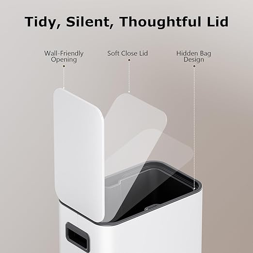 Small Bathroom Trash Can with Lid Soft Close 1.3 Gallon Garbage Can Step Pedal Stainless Steel Wastebasket Slim Trash Bin for Office Bedroom Toilet Live Room (White)
