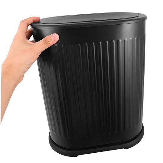 Bathroom Trash Can with Press Top Lid Compact Garbage Bin for Narrow Spaces Stylish Plastic Wastebasket for Toilet Bedroom Kitchen Living Use
