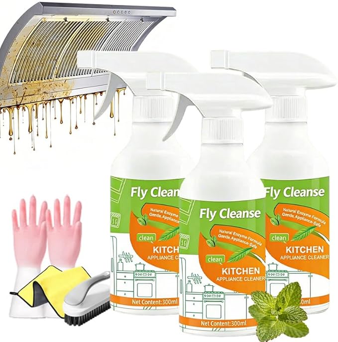 FlyCleanse Spray FlyCleanse Kitchen Cleaner Electrolyzed Ion Kitchen Cleaner Spray Natural Enzyme Formula Liquid Cleaner for Household Appliances &amp Easy Cleaning Solution (3pcs 300ml)