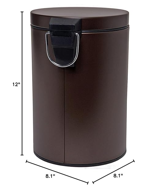 Rocky Mountain Goods Small Trash Can with Step Lid - 1.85 Gallon - Trash can for bathroom bedroom office - Heavy duty metal - Foot pedal opening - Removable inside pail with handle (Venetian Bronze)