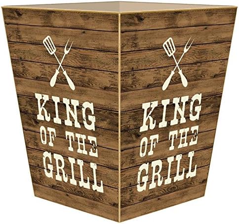 Marye-Kelley-King of The Grill Wastepaper Basket Decoupage Wood Decorative Wastebasket for Kitchen Bathroom Bedroom Living Room Handmade Made in The USA