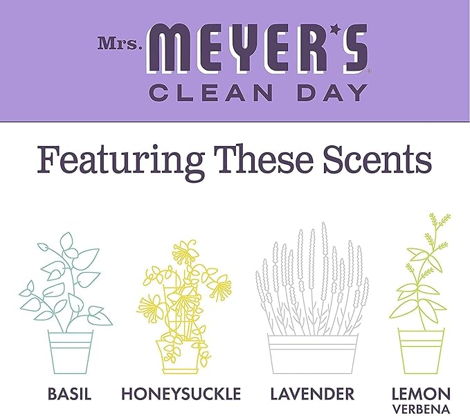 Mrs. MEYER'S Variety 1 Room Freshener 8 OZ 1 Liquid Dish Soap 16 OZ 1 Liquid Hand Soap12.5 OZ 1 Multi-Surface Cleaner 16 OZ 1 CT (Lilac)