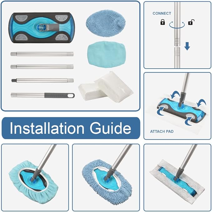 Layers Sweeper Mop Starter Kit Small Sweeping Flat Mop with 2 Reusable Microfiber Pads30pcs Disposable Dry Cloths Dust Mop for Hardwood Floor Cleaning